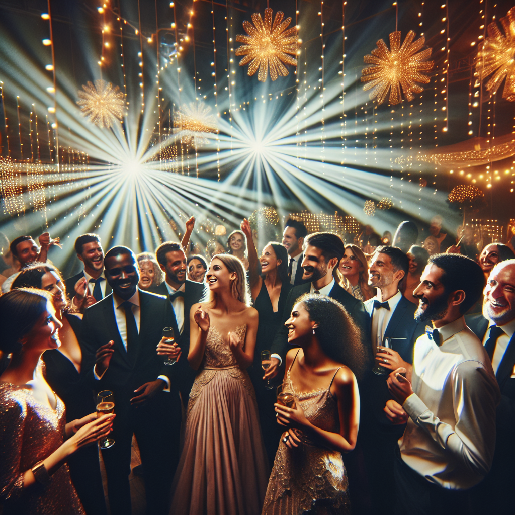 Professional event lighting creating celebration atmosphere